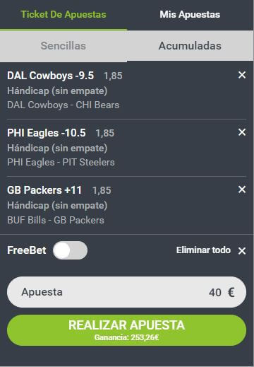 handicap parlay de tres partidos de la NFL