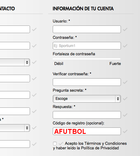 código promocional sportium