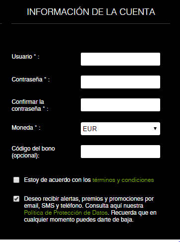 formulario de alta para codigo de bono en titanbet