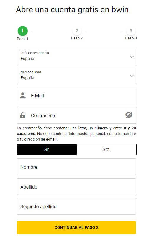 formulario de alta bwin 