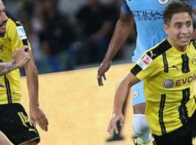 Jugadores de Borussia Dortmund y Manchester City en un partido de Champions League