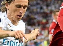 Luka Modric en un partido entre Real Madrid y Liverpool de Champions League