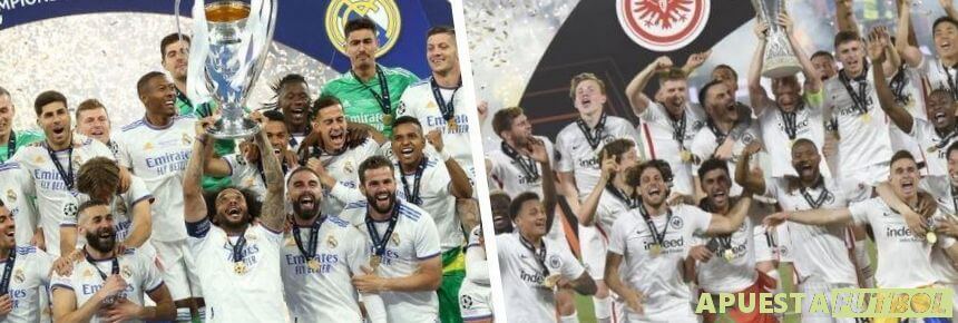 Equipos que disputan la Supercopa Europea levantando el trofeo que les clasifica para este partido