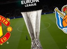 Cartel del partido de Europa League en Old Trafford entre Manchester y Real Sociedad