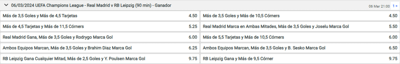 codere cuotas mejoradas champions real madrid vs leipzig