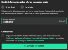 Código del bono bet365 Argentina «365BONO»