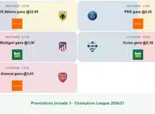 Pronósticos Champions League Jornada 3 Pronósticos Champions League Jornada 3